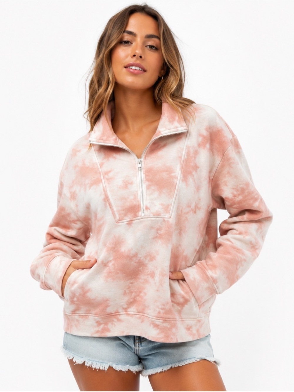 Koolaburra By UGG Blush Pink Brushed Back French Terry Quarter Zip Pullover Sz L